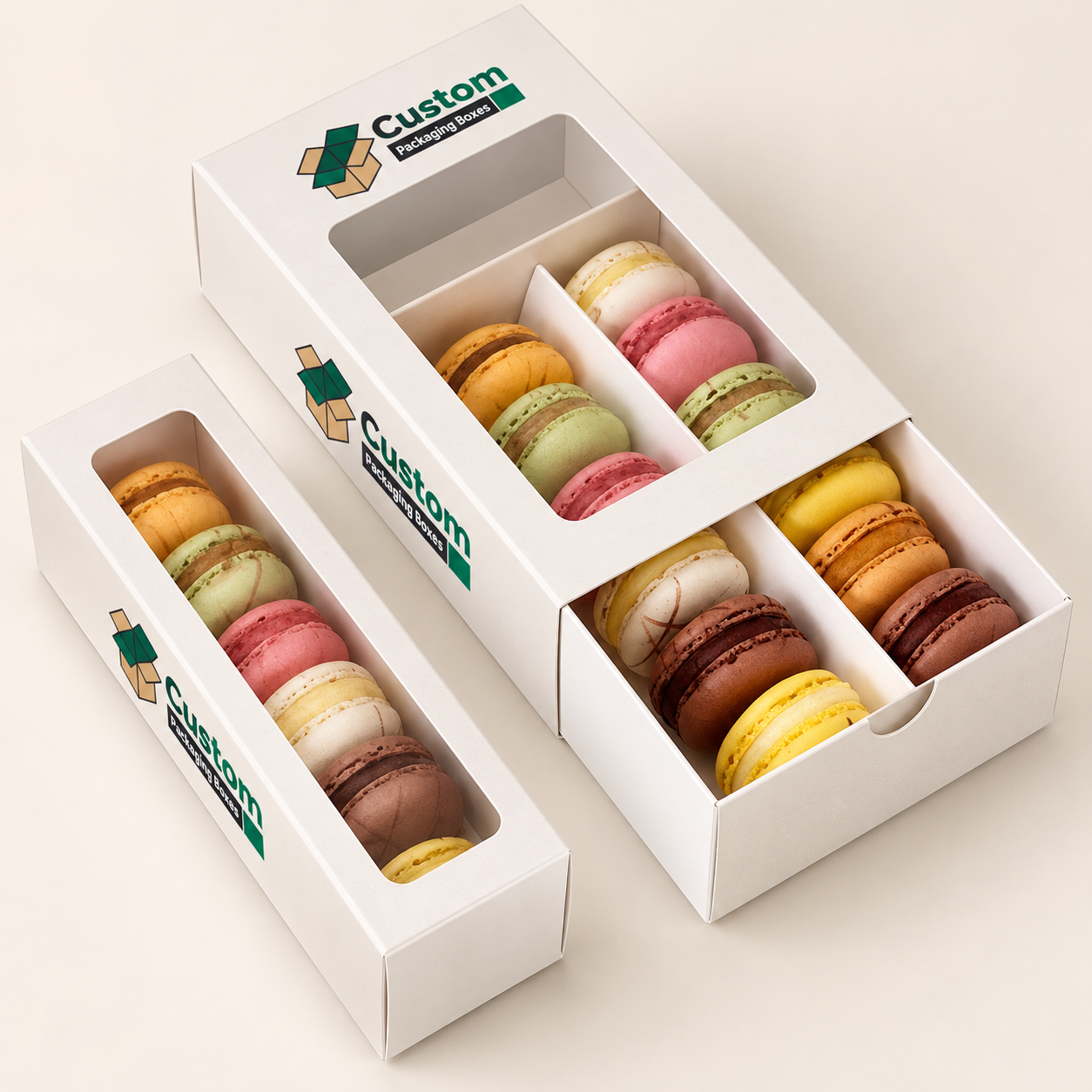 Custom Macaron Boxes with PVC Window